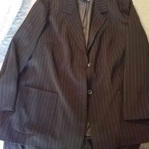 2 piece pant suit, black with pin stripe